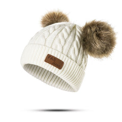Girls Knit Cap Thermal Beanie Hat With Plush Ball for Winter