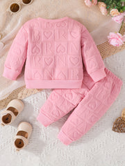 2pcs Baby Girls Letter Long Sleeve Top & Pants Baby Clothes