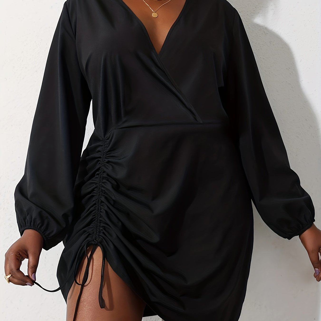Sexy Lantern Sleeve V Neck Midi Dress