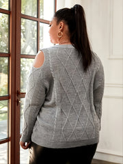 V Neck Cut Out Sweater Women's Plus Medium Stretch Sweater