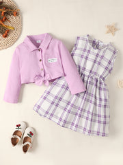 Girls Long Sleeve Shirt & Sleeveless Plaid Dress Baby Kids Clothes