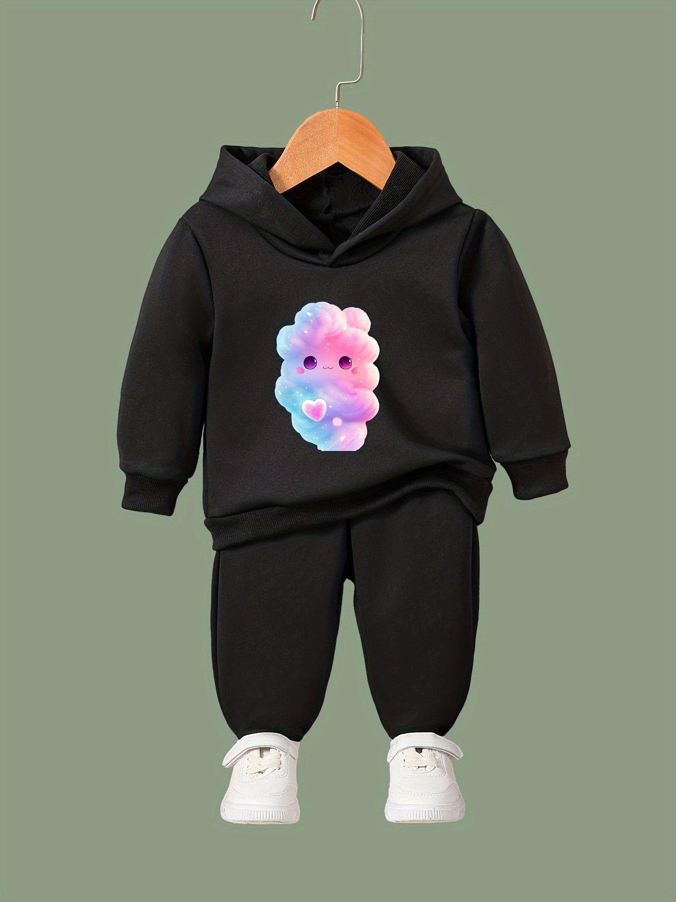 Cartoon Cloud Print Hoodies Pants Set Kids Spring Fall Sports Gift