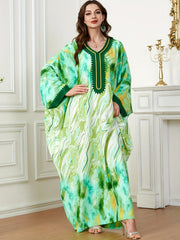 Abaya Dress Women's Plus Tie Dye & Fluid Print Batwing Sleeve V Neck
