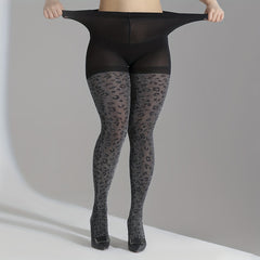 Plus Size Shimmer Leopard Print High Rise Pantyhose
