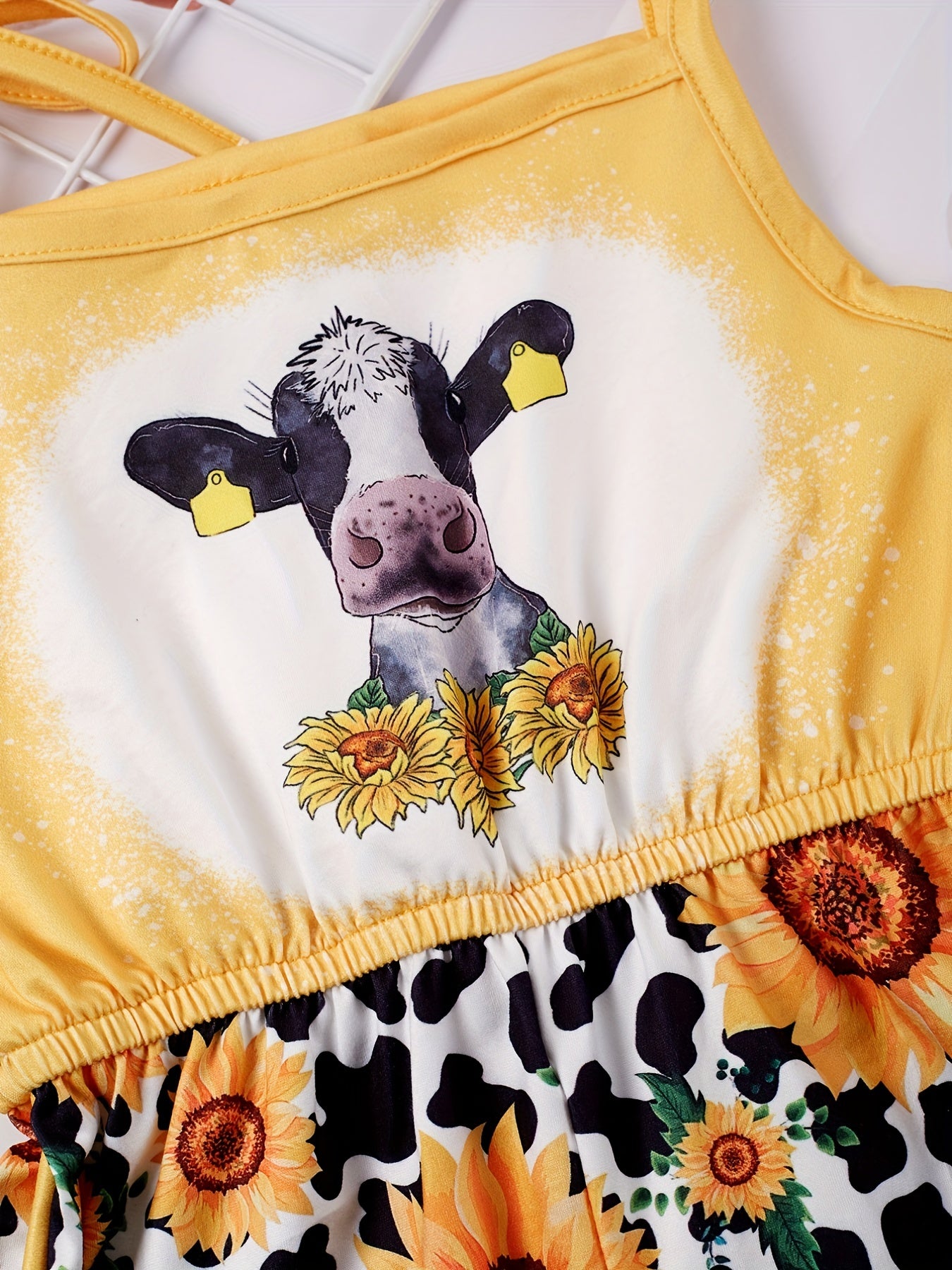 Toddler Girls Cow & Sunflower Cami Romper Beach Vacation Summer Clothes