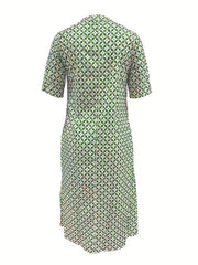 Button Front Allover Print Dress Casual Short Sleeve Dress