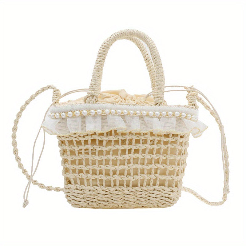 Girls' Lace Straw Woven Handbag Casual Crossbody Bag