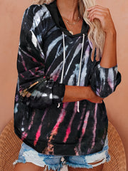 Tie Dye Long Sleeve Hoodie Drawstring Sweatshirt Women's Clothing