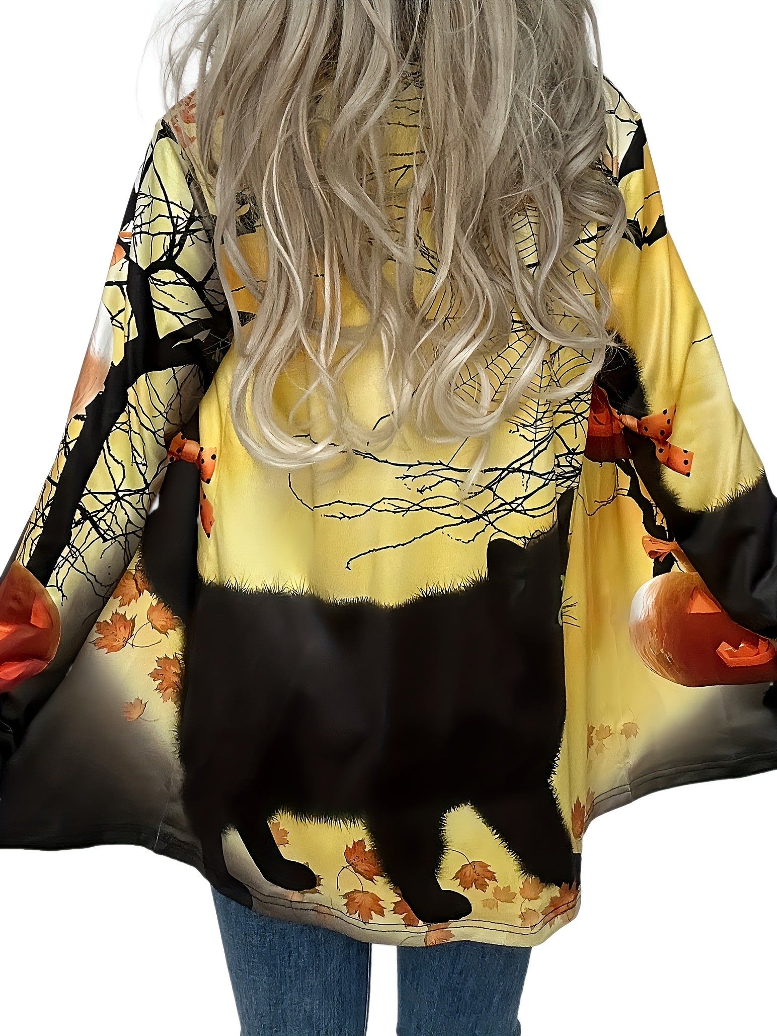 Halloween Casual Cardigan Women's Plus Graphic Print Long Sleeve