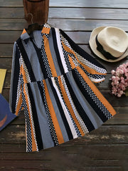 Boho Dress Dot Stripe Print Lantern Sleeve Loose