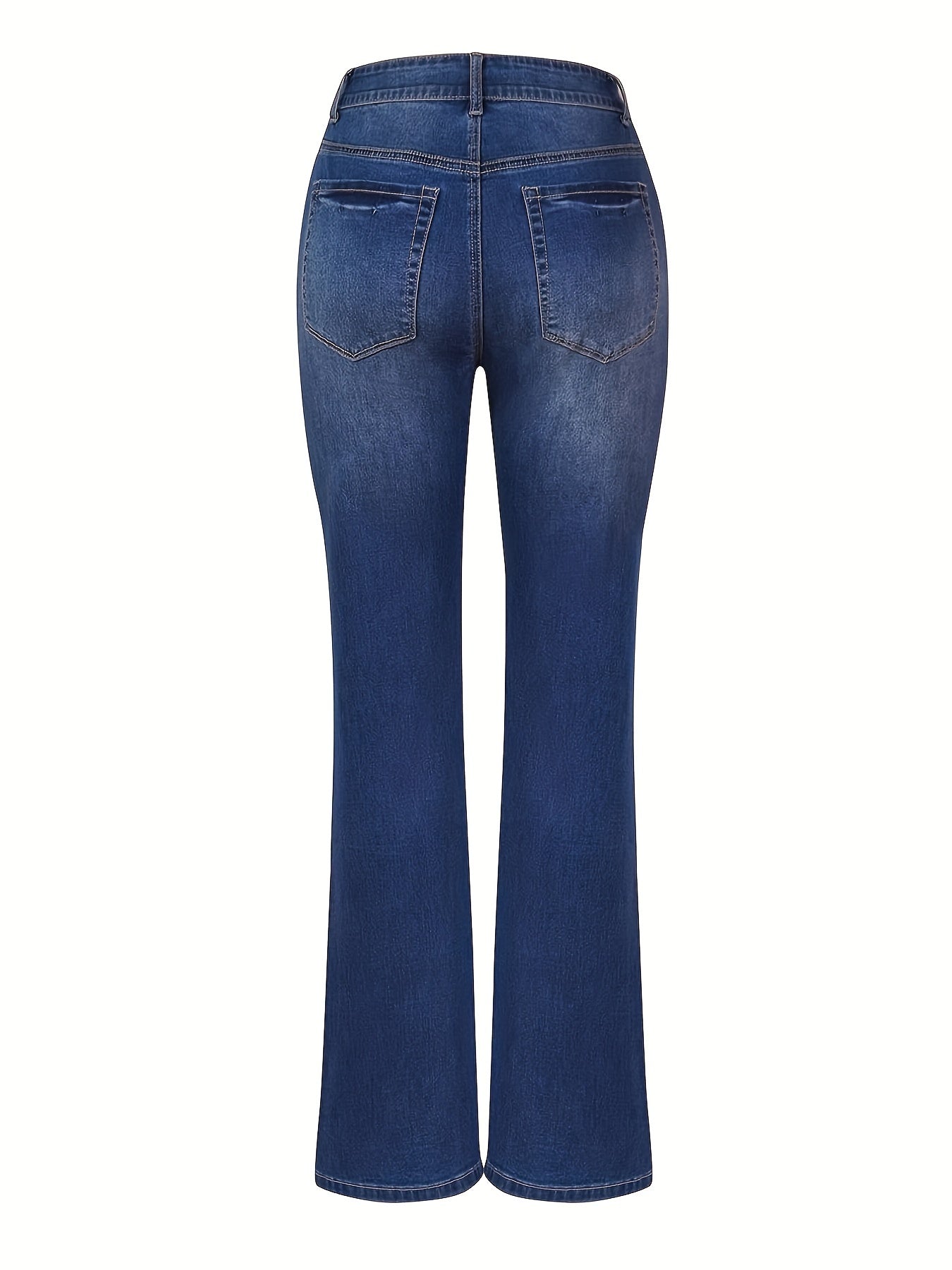 Embossed Button Bell Bottom Jeans Slim Fitting Bootcut Pants