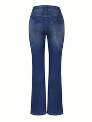 Embossed Button Bell Bottom Jeans Slim Fitting Bootcut Pants