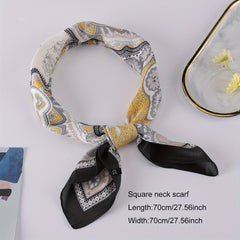 Letter Floral Print Bandana Block Satin Square Scarf