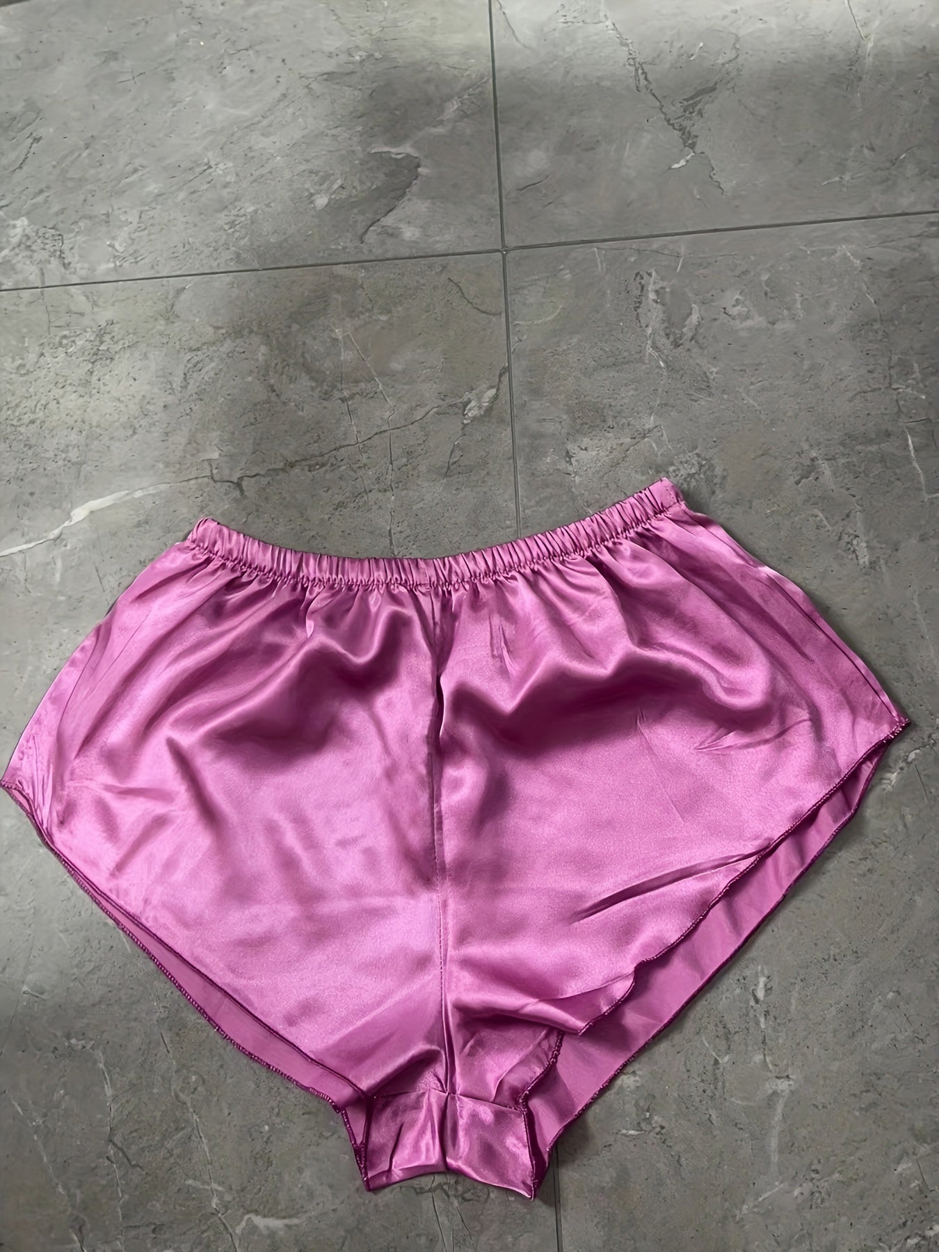 Soft Satin Sleep Bottoms Elastic Waistband Shorts Women's Sleepwear