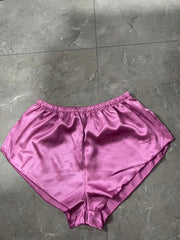Soft Satin Sleep Bottoms Elastic Waistband Shorts Women's Sleepwear