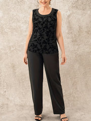Floral Mesh Cardigan & Tank Top & Pants Outfit