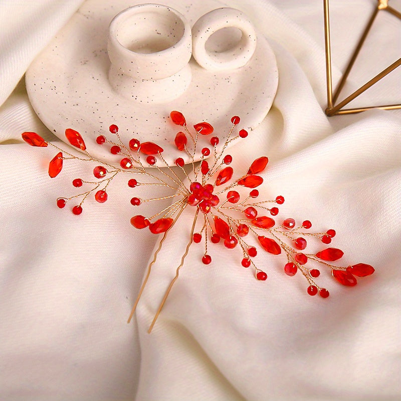Crystal Hair Pin Head Jewelry U shaped Hairpin Ponytail Holder Hair Accessories