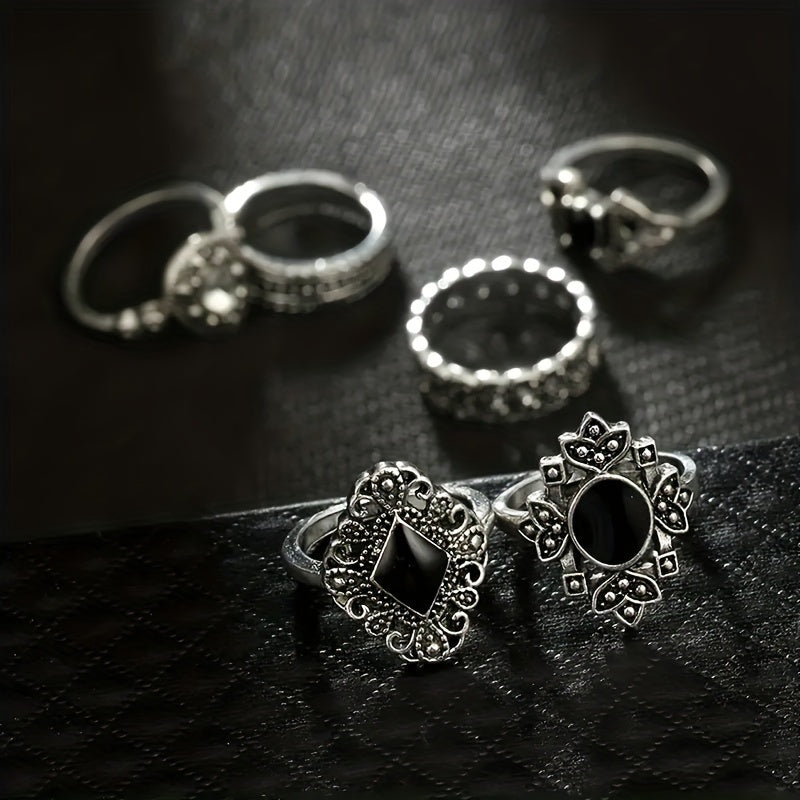Retro Alloy Lotus Flower Hollow Finger Rings Set for Girls