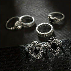 Retro Alloy Lotus Flower Hollow Finger Rings Set for Girls