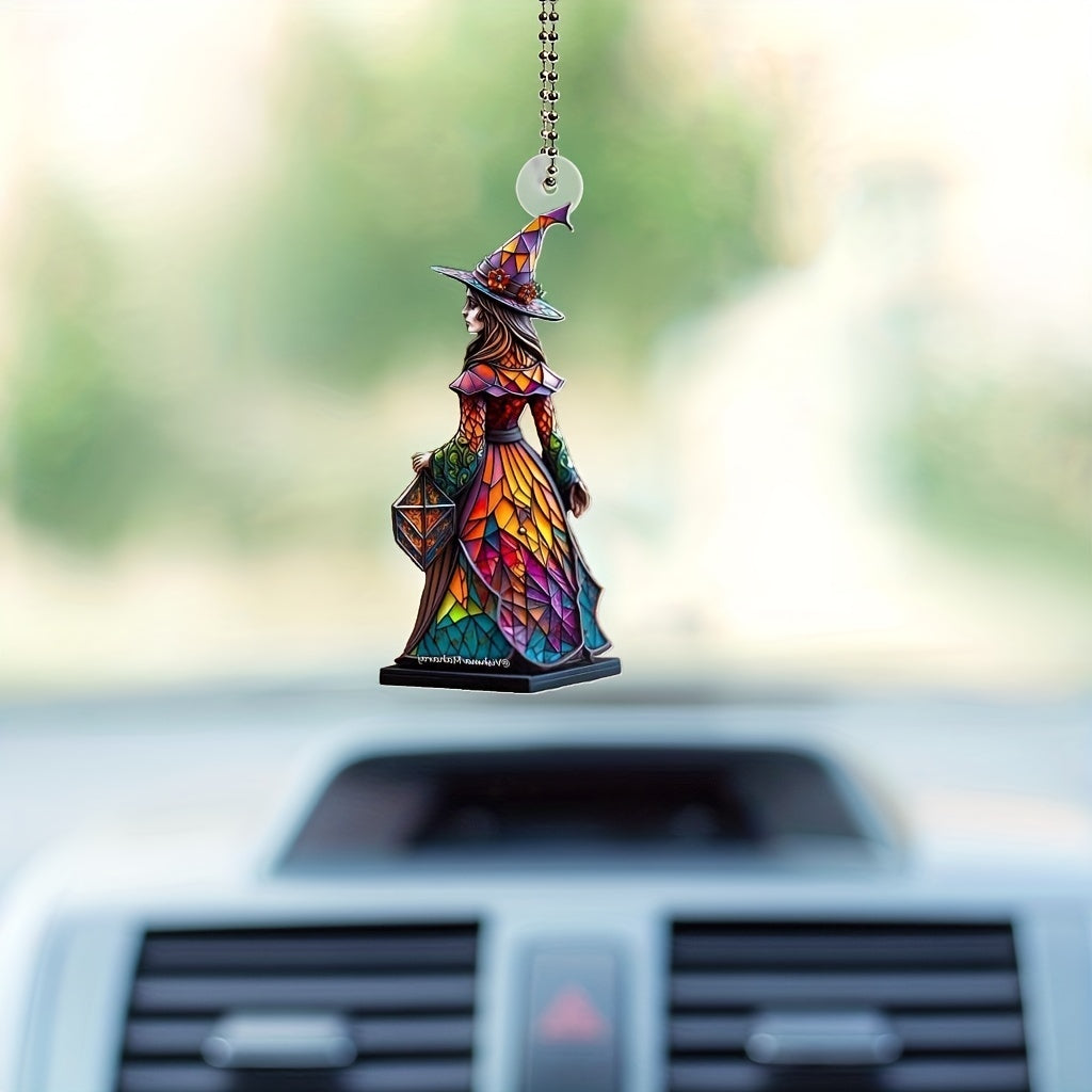 Halloween Witch Car Pendant Witch Rearview Mirror Hanging Ornament