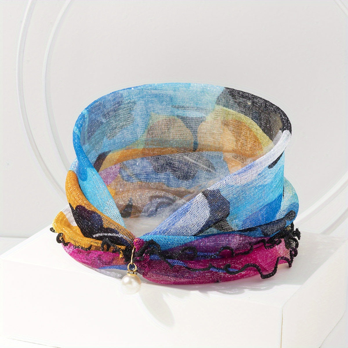 Flower Print Ruffle Scarf Elastic Neckerchief Infinity Scarf