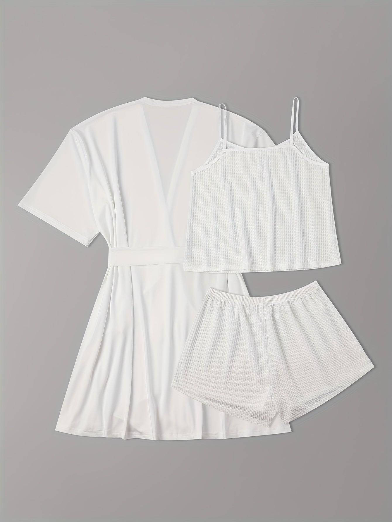 Textured Pajama Set Solid Cami Top & Shorts & Nightgown Lounge