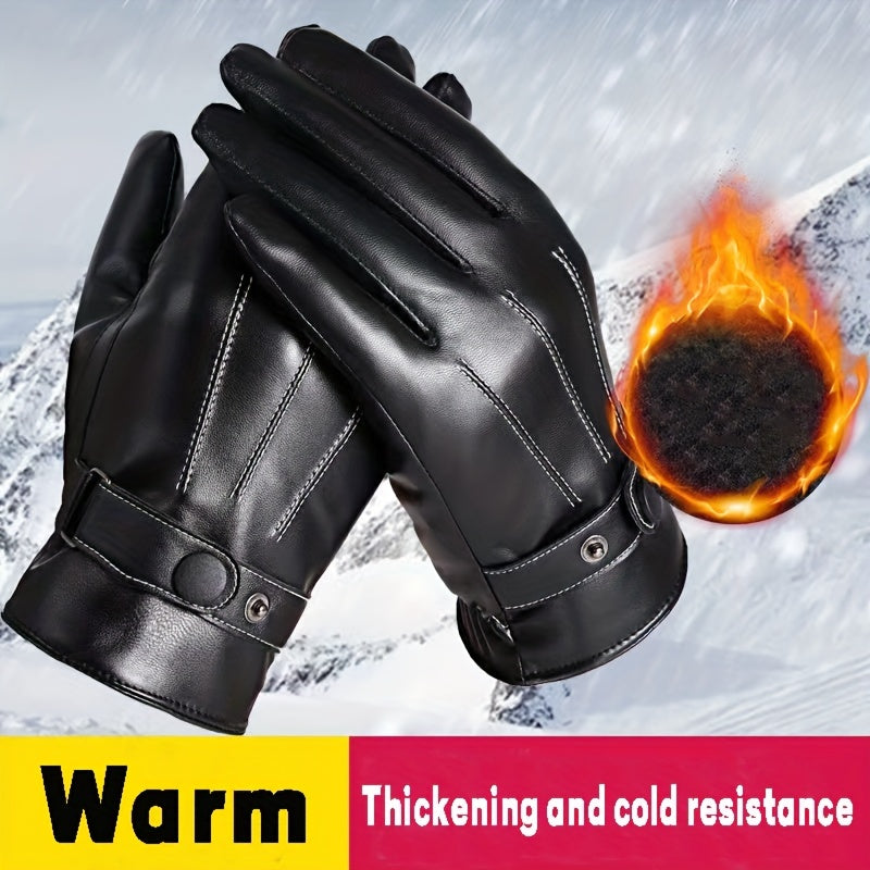 Men's Winter Thickened PU Leather Warm Gloves for Cycling Skiing