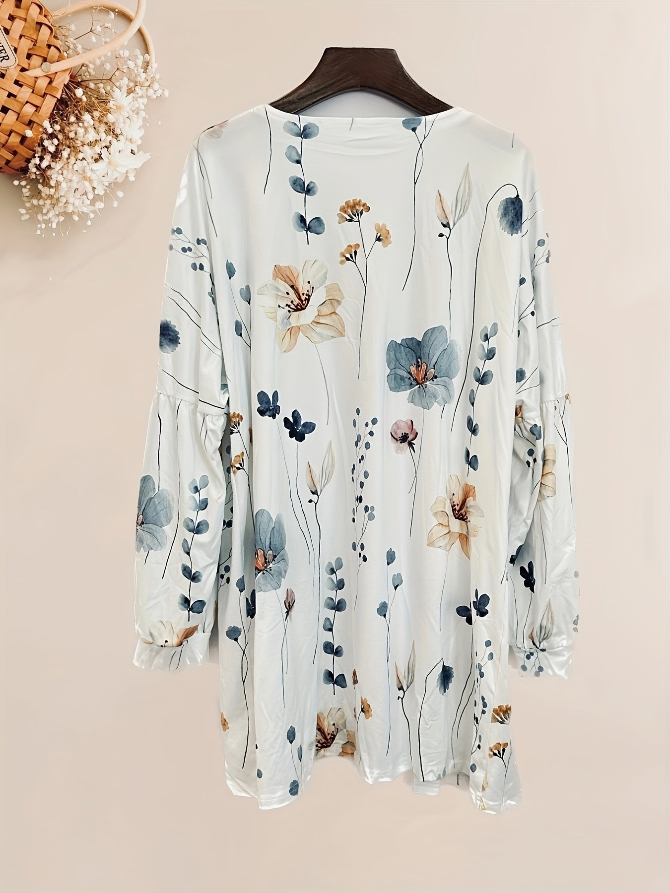 Casual Floral Print Long Sleeve Open Front Cardigan