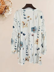 Casual Floral Print Long Sleeve Open Front Cardigan