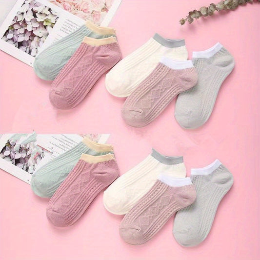 10 Pairs Women's Argyle Ankle Socks Soft Lightweight Textured Stockings