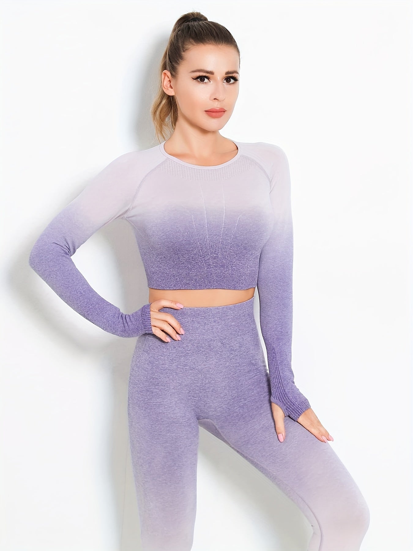 Yoga Workout Set Ombre Hollow Crop Top & Leggings Suit Women's Activewear