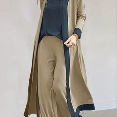 Casual 3pc Set Open Front Cardigan & V Neck Tops & Wide Leg Pants