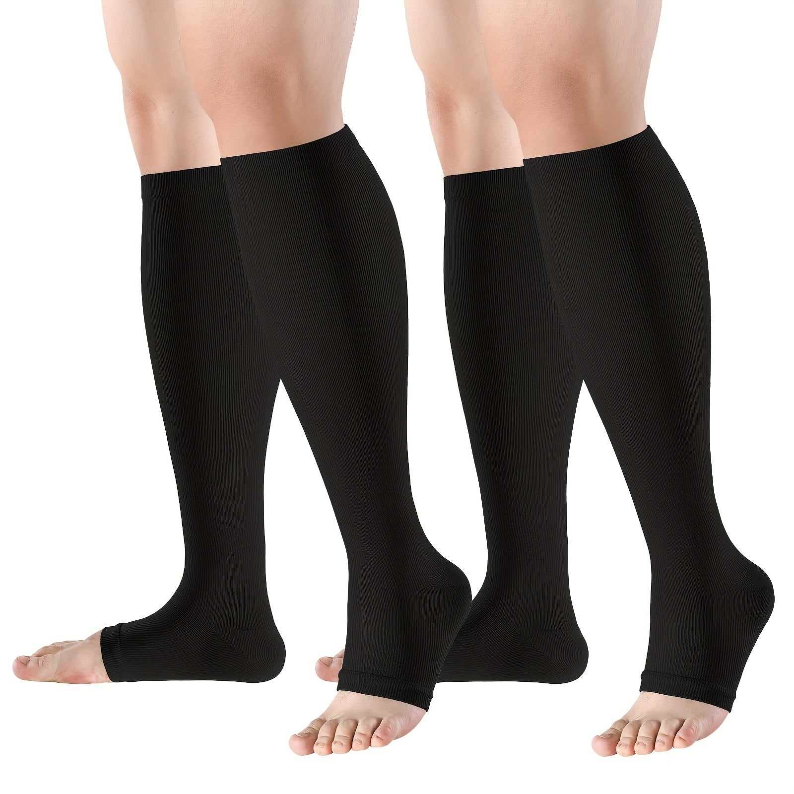 2 Pairs Open Toe Compression Socks 15-20 mmHg