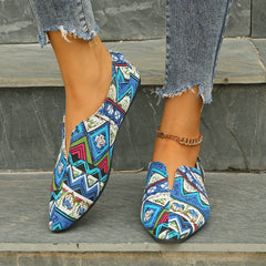 Women's Geometric Pattern Flat Canvas Slip On Walking Shoes