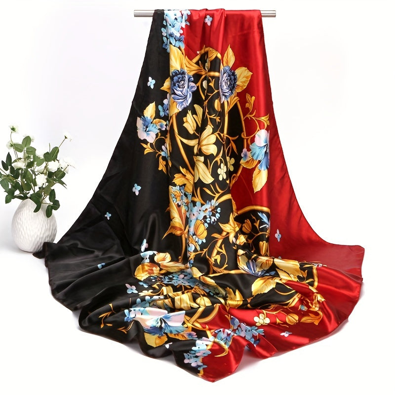 Flower Print Square Scarf Vintage Bandana Shawl Silk