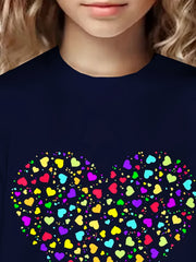 3D Colorful Heart Graphic T-shirt Breathable Tees Summer Gift