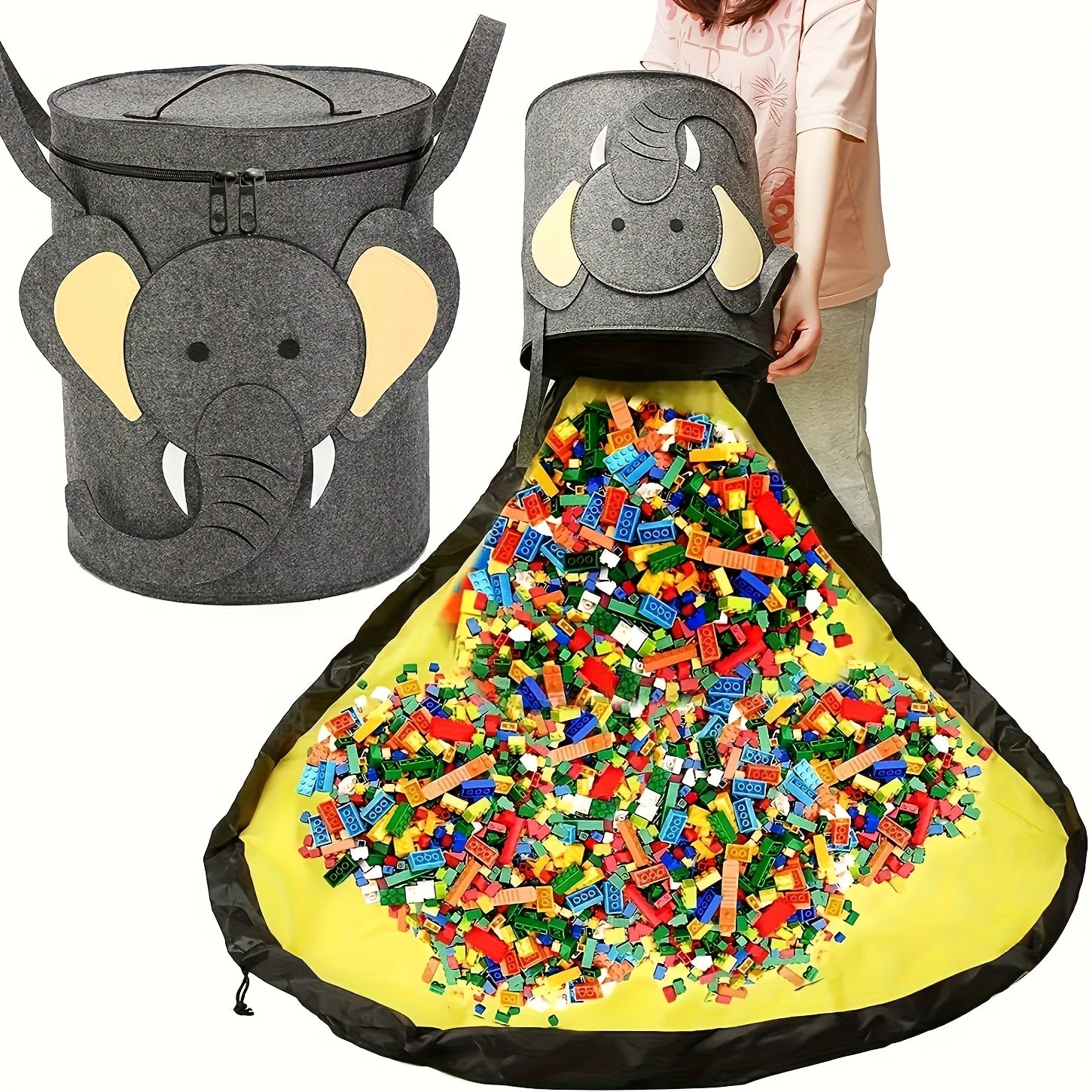 Large Green Felt Storage Bag with Dinosaur Pattern Game Mat