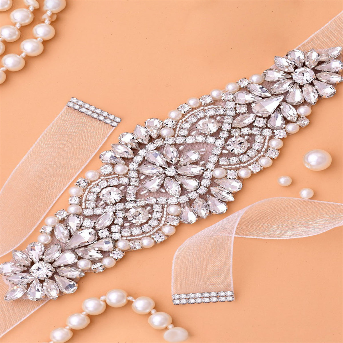 Bridal Belt Waist Chain Sash Faux Pearl Beaded Wedding Dress Accessory