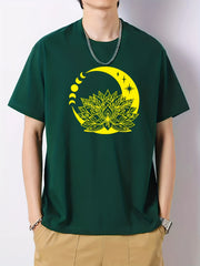 Cotton Moon Print Men's Graphic Crew Neck Active T shirt