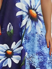 Daisy Print Tie Dye Dress Boho Crew Neck Sleeveless Dress Women's Clothing