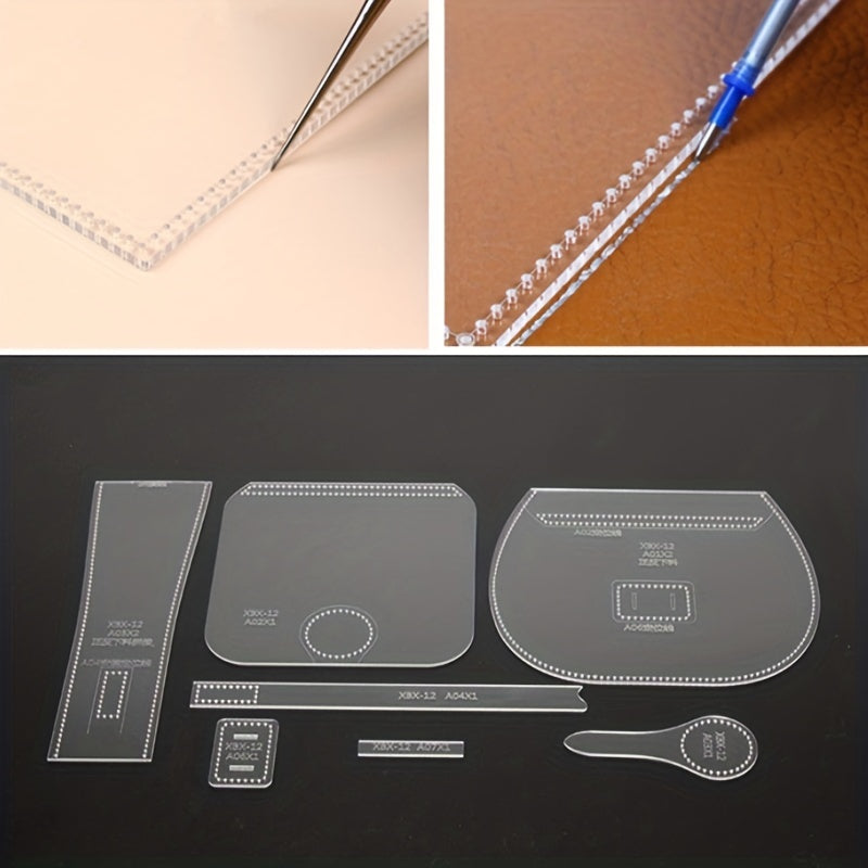 7pcs Acrylic Leather Tool Template Vintage Shoulder Bag Handbag Pattern Stencil