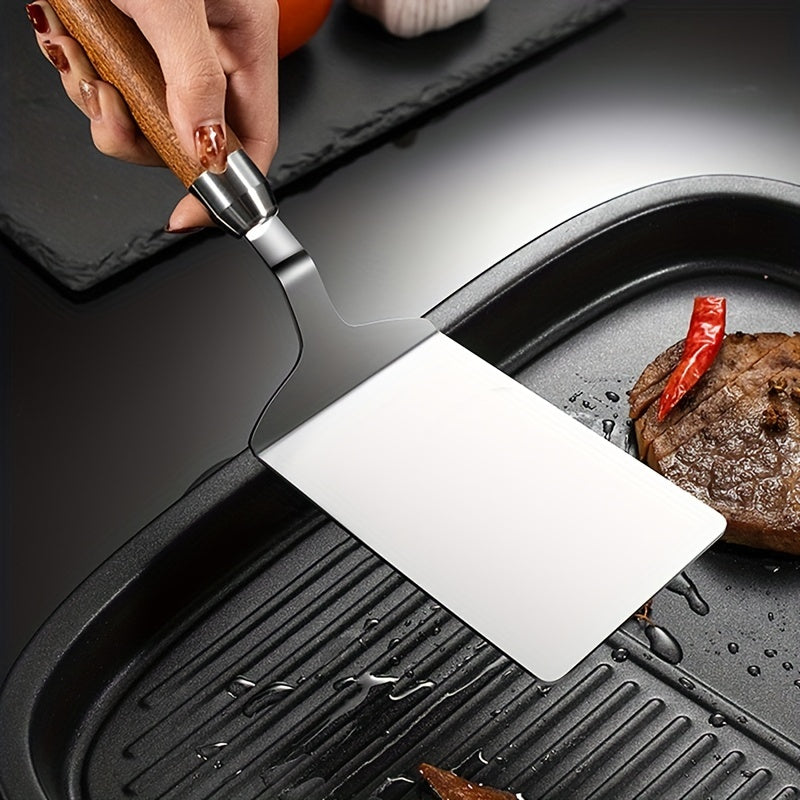 Stainless Steel Griddle Spatula with Wooden Handle for BBQ Pancake Hamburger