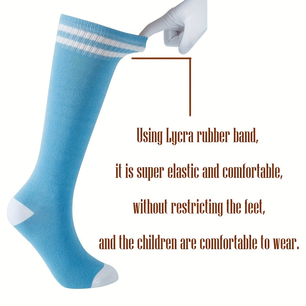 4 Pairs Boys Striped Knee High Socks, Cotton, Breathable, Comfortable