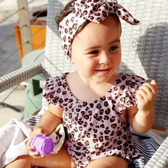 Leopard Print Swimwear With Headband Girls Bathing Suit Summer