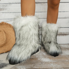 Thickened Medium Tube Snow Boots with Fox Fur