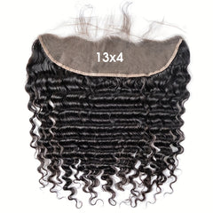 13x4 Brazilian Deep Wave Human Hair Lace Frontal Pre Plucked Natural Closure
