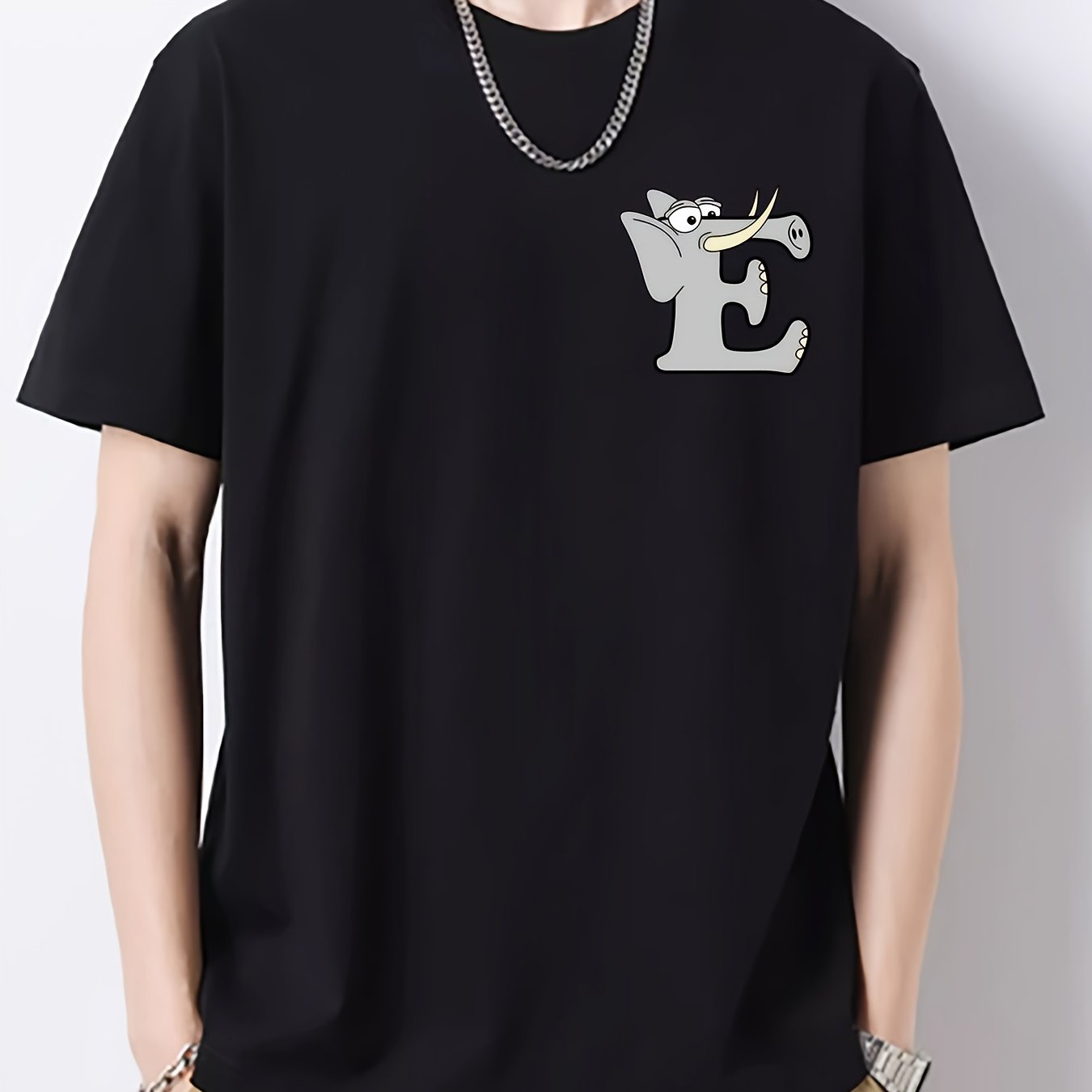 Cartoon Letter Print Men's Cotton Graphic Crew Neck T-shirt
