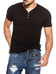 Men's Casual V Neck Button Tee Shirt