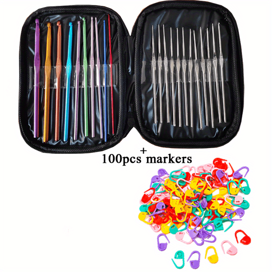 Multicolor Aluminum Crochet Hook Knitting Needles Set with Case