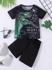 Boys Dinosaur Graphic Print T-shirt & Shorts Set Clothing